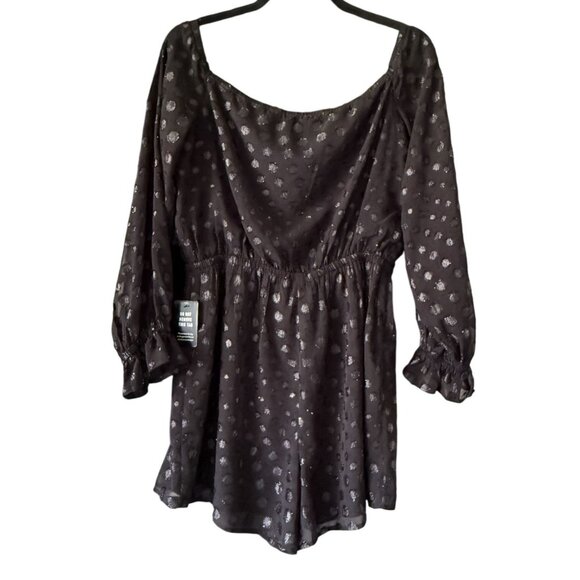 Express Black 3/4 Sleeve Sparkly PolkaDot Elastic Waist Romper Sexy M Witchy NWT - Picture 4 of 6